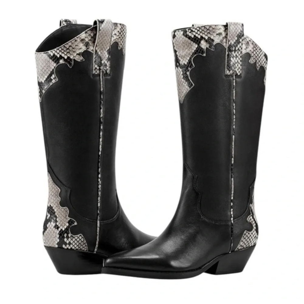 Marc Fisher hilaria Women's Black knee high Western Mid-Calf Boots size 8.5 NWOB